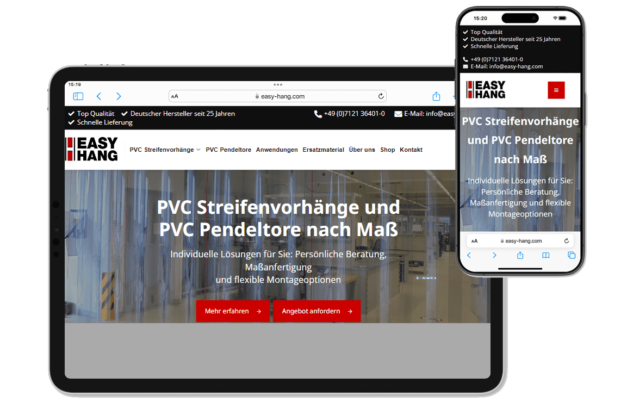 Webdesign Agentur in der Nähe Reutlingen, Referenz EASY HANG