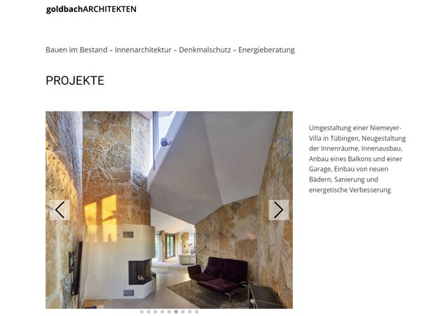Milena Paralis Referenz One-Pager GoldbachArchitekten Desktop, Onepage Website für Architekten, Architekten Website