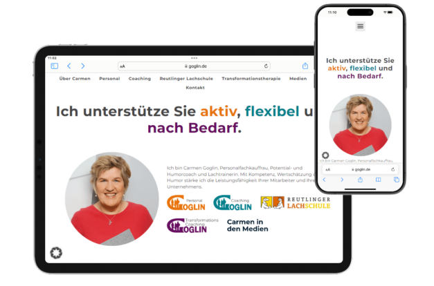 One Pager Website Visitenkarte, Referenz CARMEN GOGLIN