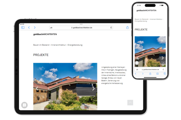 Webdesign Agentur in der Nähe Reutlingen, Referenz GOLDBACH ARCHITEKTEN
