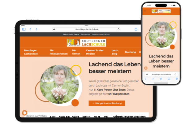 Reutlinger Lachschule mit Carmen Goglin Referenz, Website neu gestalten, Website Relaunch