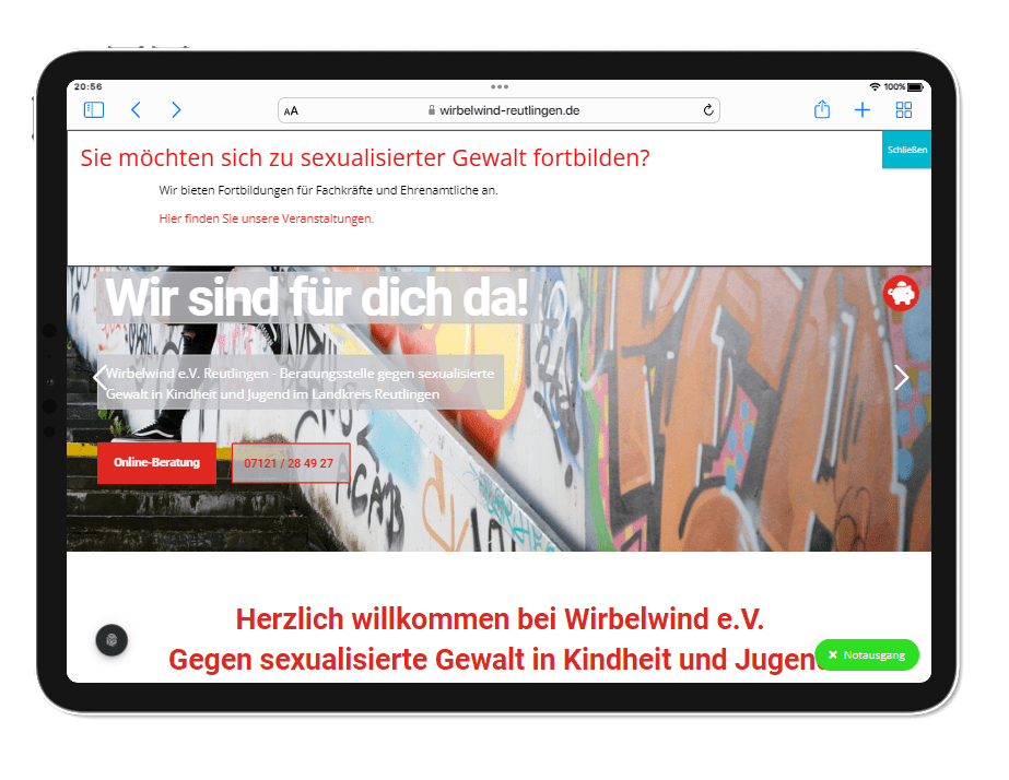 Wordpress Schulung Reutlingen Support, WordPress Webseite von Wirbelwind e. V., online Buchungssystem, Referenz WIRBELWIND