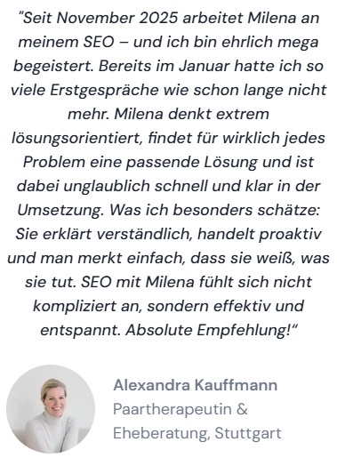 Beziehungswerkstatt Alexandra Kauffmann SEO für Therapeuten - Praxen Milena Paralis